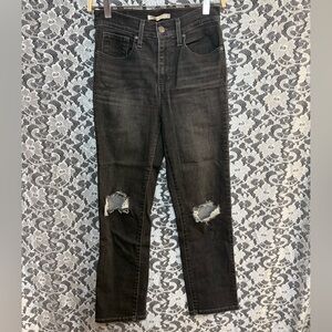 Levi's High Rise straight leg Black Distressed Jeans sz 27